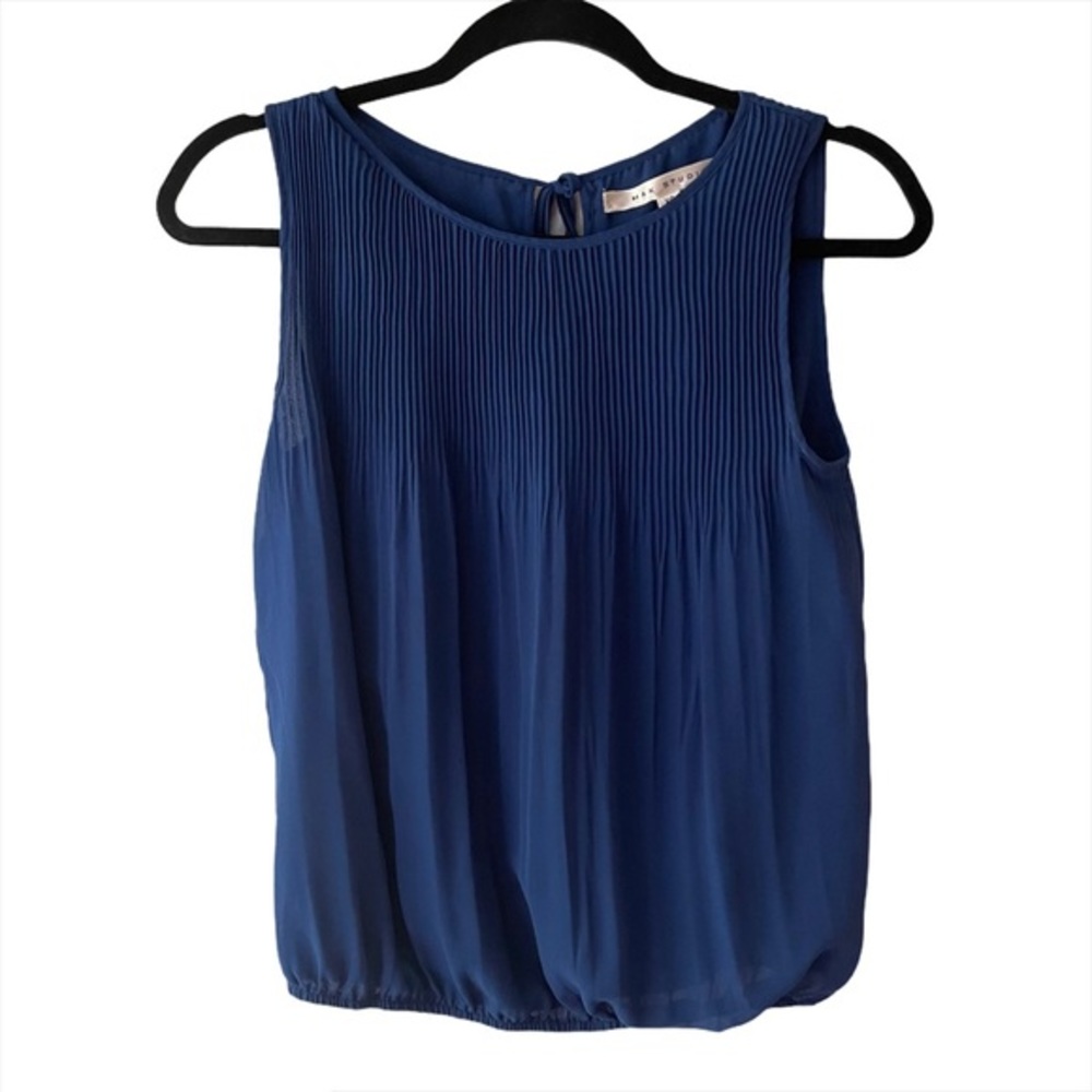 Max Studio Pleated Sleeveless Blue Blouse sz XS
